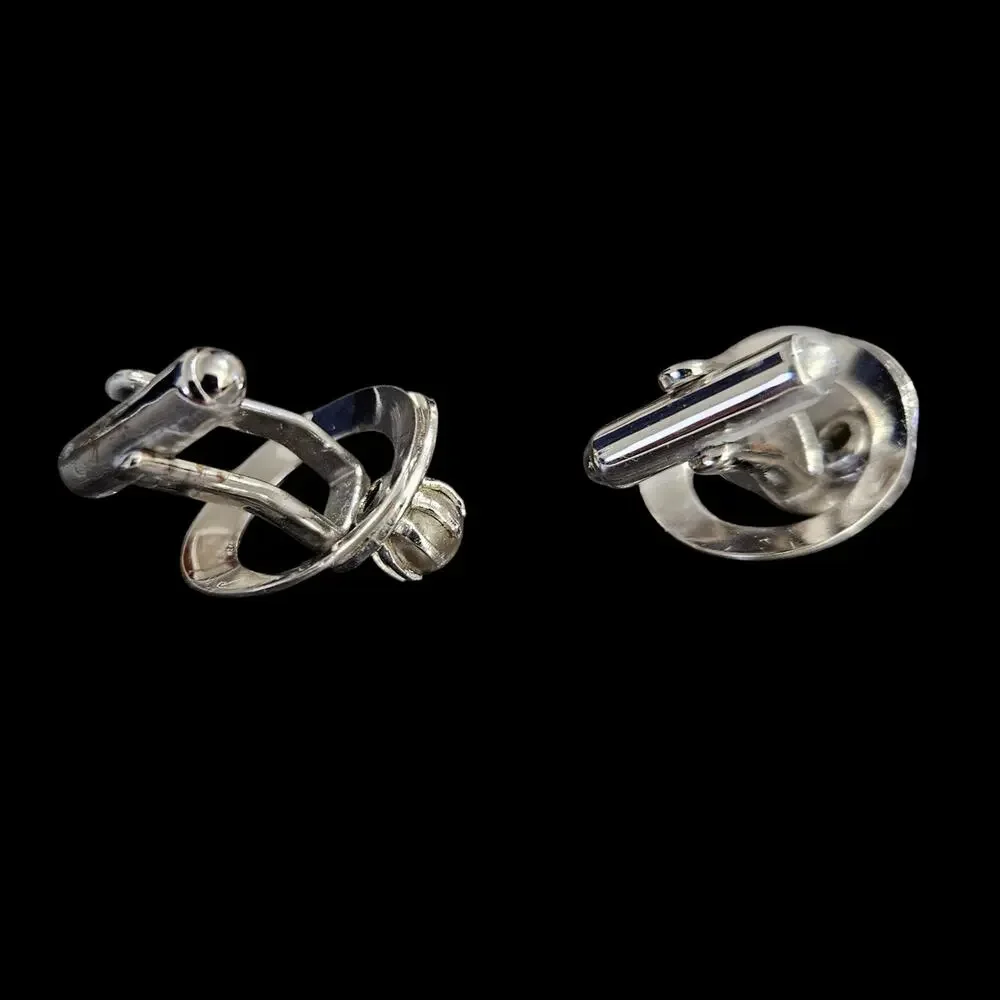 Vintage Silver Tone Faux Pearl Modernist Wrap Cufflinks Pair 20mm